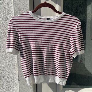 Divided Red and White Striped Top